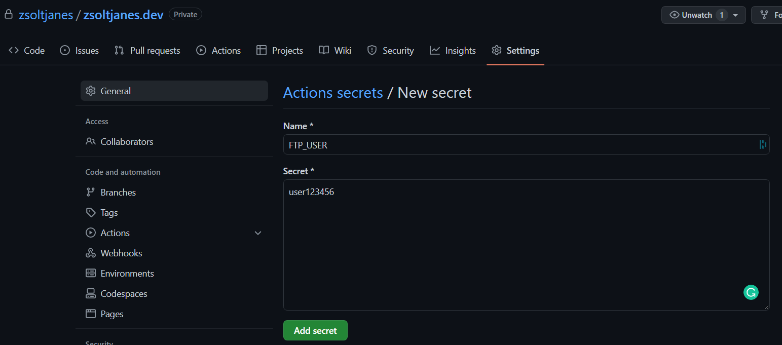 GitHub new secret key